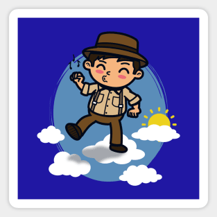 Funny Kawaii Man Walking On Clouds Sunny Heaven Cartoon Magnet